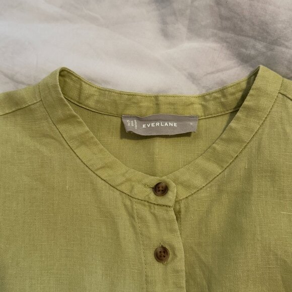 EVERLANE Linen Billow Blouse Olive Green - Picture 6 of 7